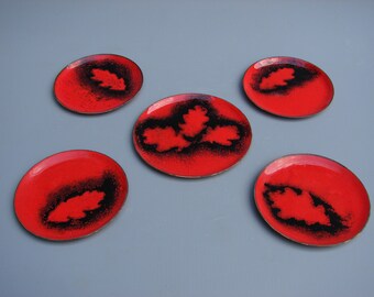 Vintage enamel copper coasters Mid Century Modern design abstract coasters