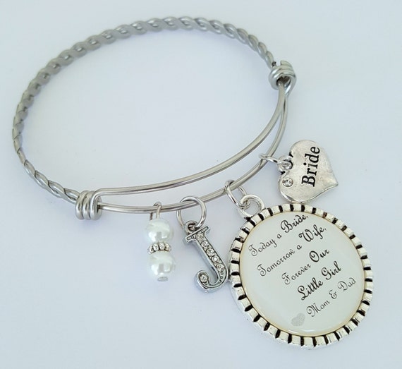 Bride Wedding Gift / Bride Bangle Bracelet / Personalized Bride Gift / Bride Gift from Parents / Bride Wedding Gift from Mom and Dad