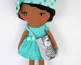 Fabric doll-Cloth doll-Rag doll-Black doll-Multiethnic doll-room decor doll-nursery decor doll-dress up doll-handmade doll-Miniature doll-