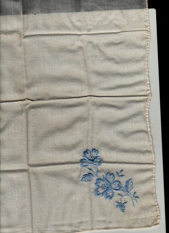 Blue Embroidered Floral Handkerchief + Vintage Linens