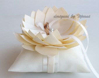 Wedding ring bearer pillow with ivory Lily flower-ring holder, ring pillow-ready to ship