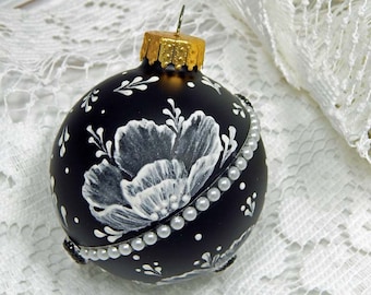 Black and White Painted Ornament. Mud Ornament. Painted Ornament. Hand Painted Ornament.