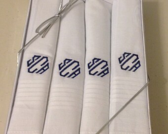 Men's Handkerchief Set of 4 w/Free Monogram, groomsmen, wedding, 2nd anniversary gift, 100% cotton,