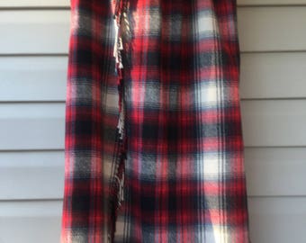 Blanket skirt, Maxi Skirt,Red Tartan Blanket Skirt, Fringed Tartan Skirt, Size 14, Wrap Skirt,Vintage Womens Clothing, Vintage Talbots