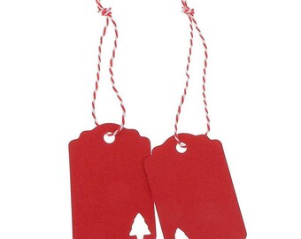 Red Christmas Tree Cut-out Gift Tags - Kraft Paper - Seasonal Festive Supplies - Gift Wrapping - Cardmaking - Party Favor - Packs of 10