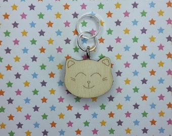 Neko Head wooden stitch marker - knitting notions - charm