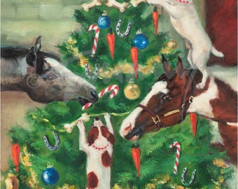 Christmas Cards Of Horses And Dogs Decorating Tree Tis The Season Christmas Cards Of Horses And Dogs Decorating Tree Tis The Season