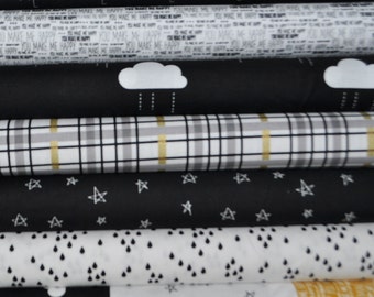 When Skies Are Grey Black Fat Quarter Bundle by Simple Simon and Company for Riley Blake, 7 pieces