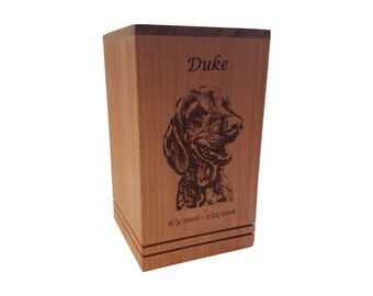 Cremation Pet Urn, Engraved Dog Cat Ashes, Keepsake Wood Box, Memorial, Personalized Photo, Pet Loss Gifts, Custom Portrait