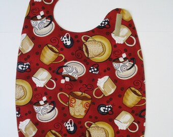 Adult Bib Clothes Protector in Coffee Cocoa Latte Print Side Neck Closure READY TO SHIP
