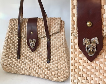 1960s purse straw bag vintage handbag purse with horse summer purse rockabilly purse 1950s handbag straw world purse