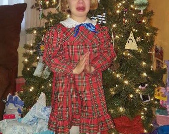 Vintage Sears plaid long sleeve girls dress with white collar