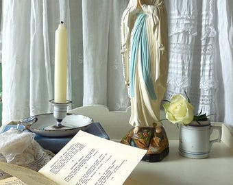 Antique French Virgin Mary statue, vintage religious statue, Our Lady statue