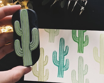 Large saguaro cactus stamp,saguaro stamp,botanical cacti hand carved rubber stamp,desert stamp,desert cactus stamp,diy cactus gift wraps