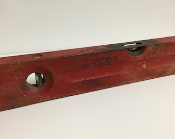 Vintage Wood Level/Vintage Red Wood Level/ Antique Level/Rustic Red Level Tool/ Vintage Hardwaree Tool