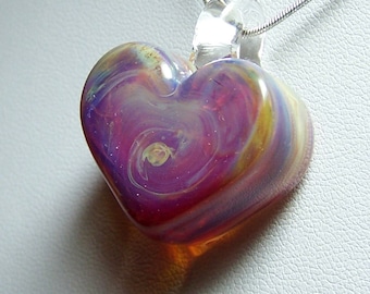 Chunky pale purple & clear solid glass heart pendant - handformed lampwork glass