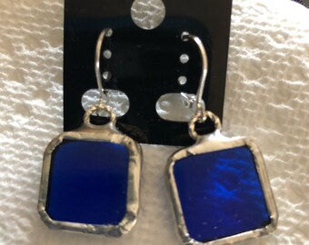 Stained glass earrings sterling silver lever back handcrafted handcut