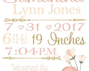 Personalized Birth Announcement - Digital Print 8x10 - You choose Colors