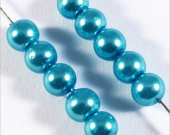 100 4mm turquoise Czech glass pearls
