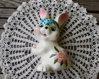 Rabbit faience - Vintage string dispenser