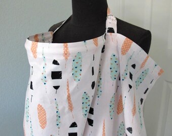 Nursing Cover - Feather on light pink