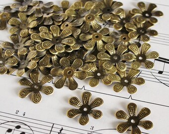 50 Flower Beadcaps in Antiqued Bronze 19mm