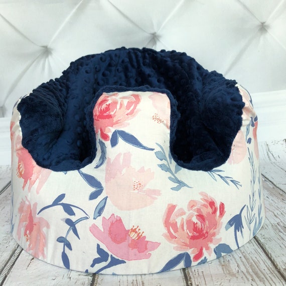 Watercolor Peonies Navy Bumbo Seat Cover