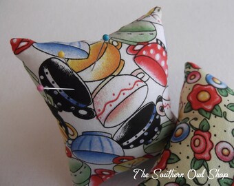 Multi-color tea cups print pin cushion