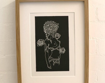 Original Erotic naked women Lino print 3