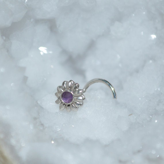 2mm Amethyst Nose Ring Stud - Silver Nose Piercing - Nose Stud - Helix Earring Stud - Tragus Jewelry - Cartilage Hoop - Conch Piercing 20g