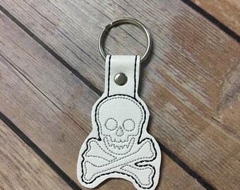 Skull and Crossbones, Jolly Roger Skull Embroidered Keychain, Key chain, KeyFob, Snaptab