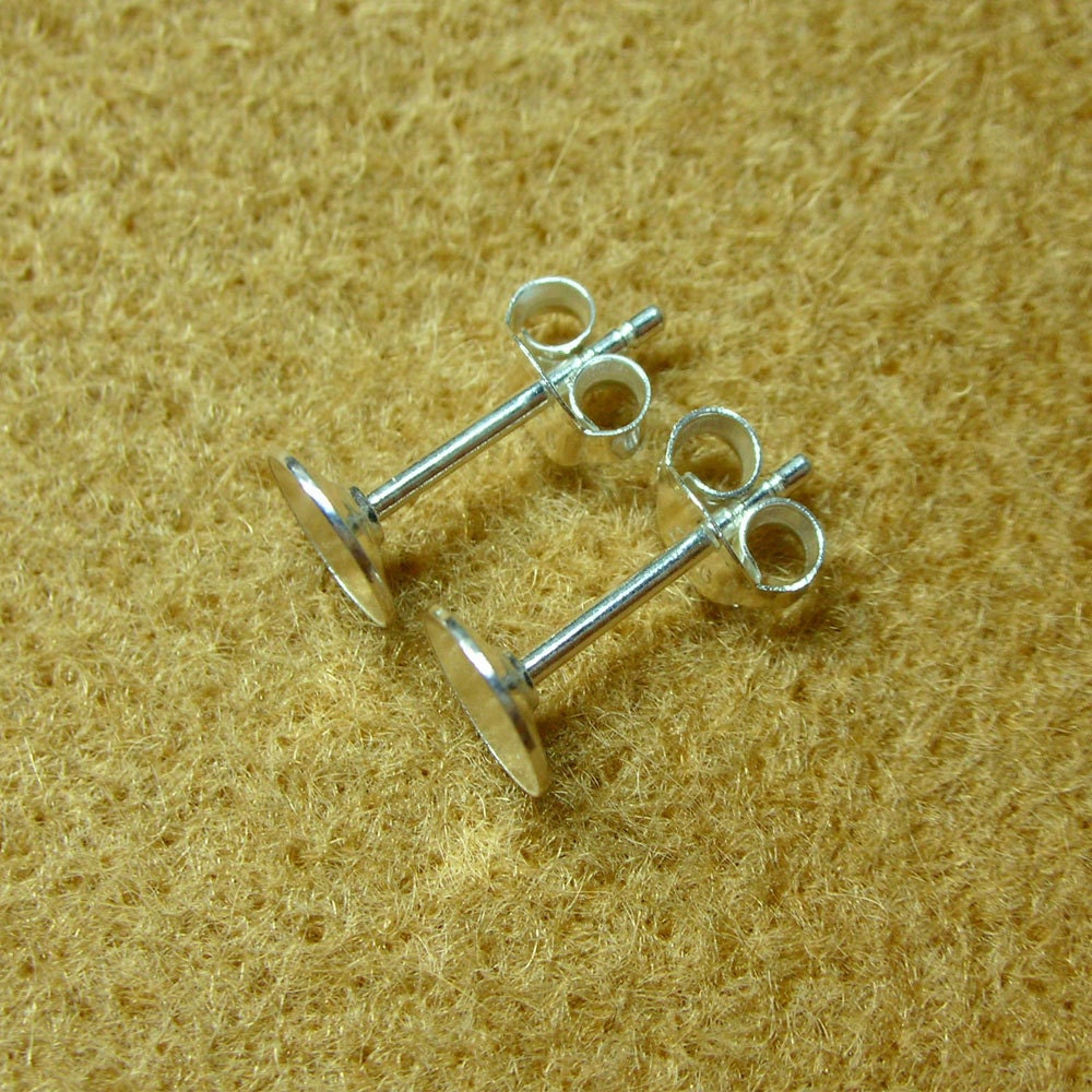 925 Sterling Silver PAD Earring Posts (6mm.) and Earring Backs - 25 ...