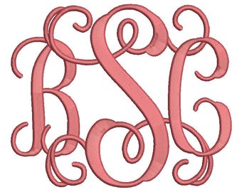 Vine Monogram Embroidery Font 4 Size Font Machine Embroidery Font Instant Download 9 Formats Embroidery Pattern PES and BX