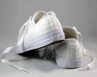 Monochrome White Bridal Converses --Lace Converse -- Wedding Tennis shoes - Wedding Converse