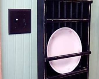 Primitive Pine 3 Rack Plate Rack Black