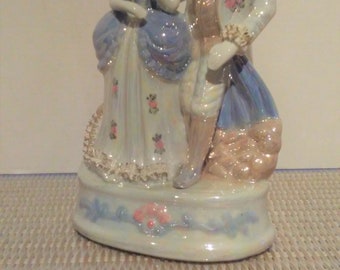 ON SALE Vintage German Dresden Lace Colonial Couple 13" Tall made in Germay Cogsburg