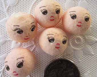 Spun Cotton Heads 10 Elf or Doll Pixie Angel Faces Czech Republic 18mm Style G