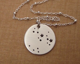 Zodiac Constellation necklace - Custom Zodiac sign jewelry - Hand stamped, Sterling silver astrological sign necklace