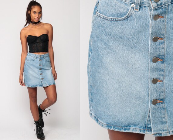 Denim Mini Skirt Jean Skirt 90s Button Up Skirt 1990s High