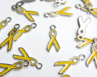 10 Yellow Support Our Troops Awareness Ribbon enamel charms silver finish 20x9mm DB22806