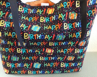 Happy Birthday with Presents and Confetti, Reusable Farmers Market / Grocery / Shopping Bag / Tote