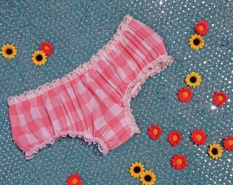 Pink Gingham Cute Panties - DDlg Panties - Pastel Knickers - DDlg - Adult Baby - Sissy Lingerie - Sissy Boy - Frilly Lacey Knickers