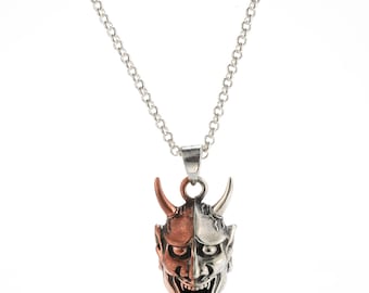 Two Tone Hannya Mask Pendant Necklace