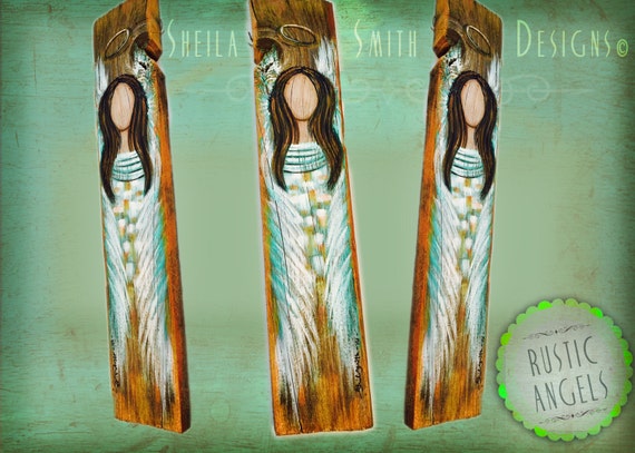 Beautiful Rustic Angels hand painted on barn wood barn wood