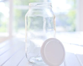 24 x 750ml large round glass jars - White / black / gold / silver metal lids - 16.6cm tall