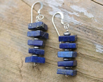 Lapis Lazuli Earrings, Lapis Dangle Earrings, Blue Stone Earrings, Lapis Earrings, Blue Lapis Earrings, Lapis Lazuli, Gift for her
