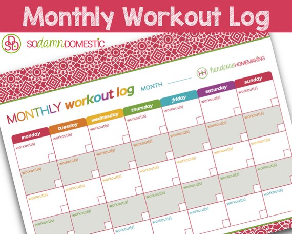 Monthly Workout Log Printable Planner Letter Size 8.5 Monthly Workout Log Printable Planner Letter Size 8.5