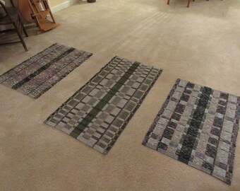 Handwoven Rag Rug in black/maroon/tan/sage/gray