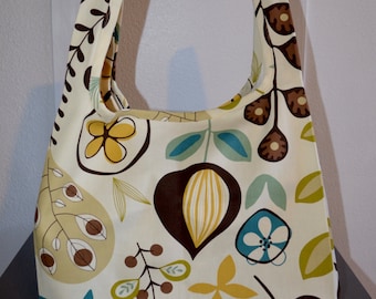 Turquoise, Yellow and Brown Reusable Grocery Bag