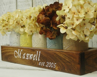 Personalized Mason jar centerpiece, Mason jar decor, Personalized gift, Farmhouse kitchen decor, rustic home decor, mason jar decor, mason